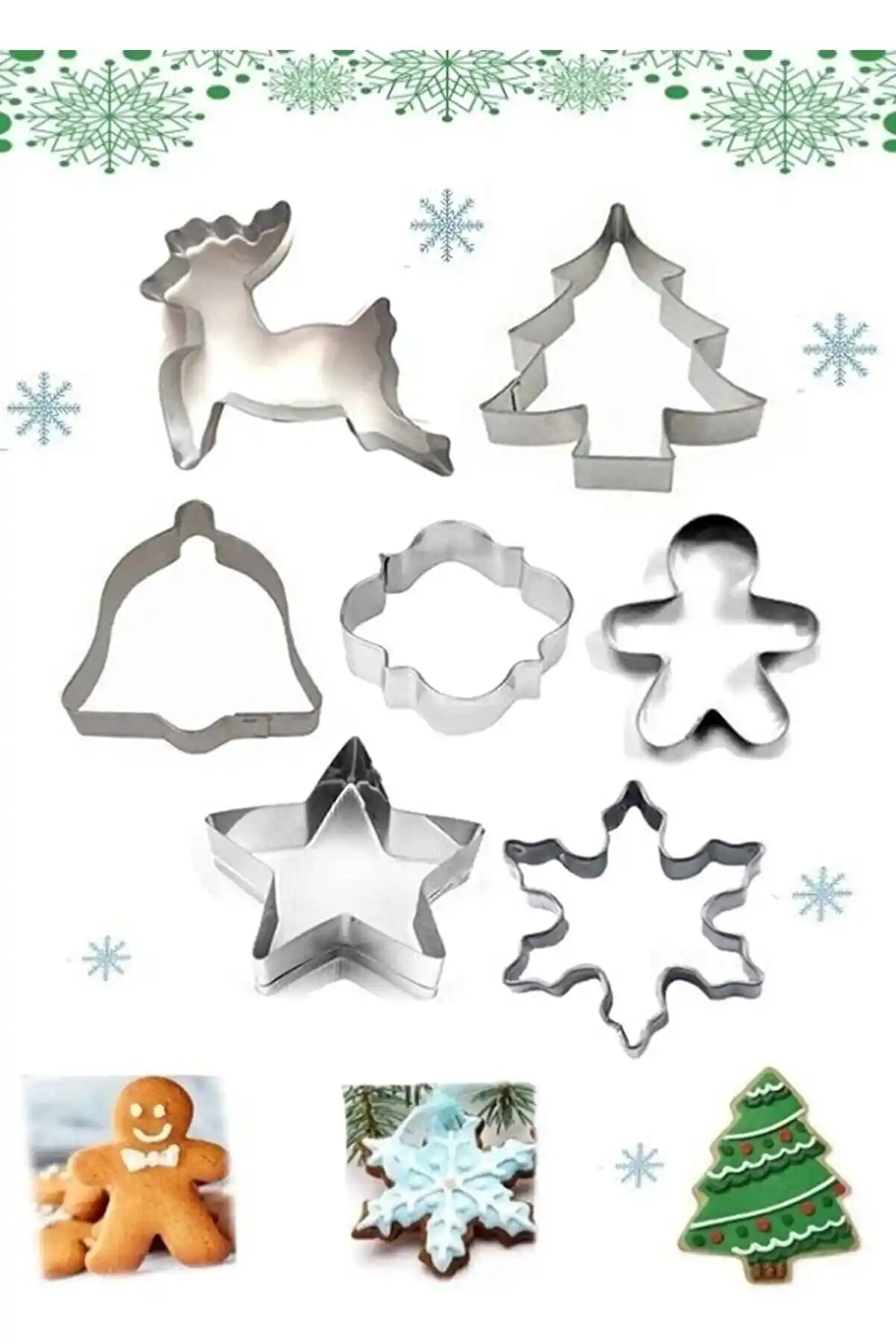Yılbaşı Temalı Metal Kurabiye Kalıp Seti 7'li dayanıklı ve kullanışlı tasarım