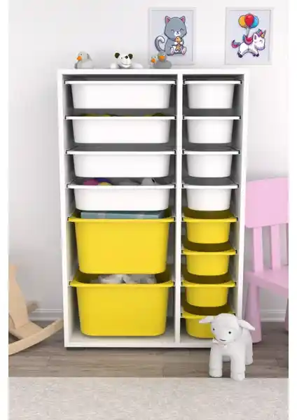 Pratico Çok Amaçlı Oyuncak Dolabı Karşılaştırması: Sarı Beyaz ve Sarı Gri Modelleri