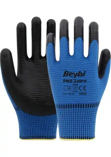 Beybi Pn5 Zebra Mavi Polyester Örme Nitril Eldiven: Endüstriyel ve Güvenlik Standartlarına Uygun