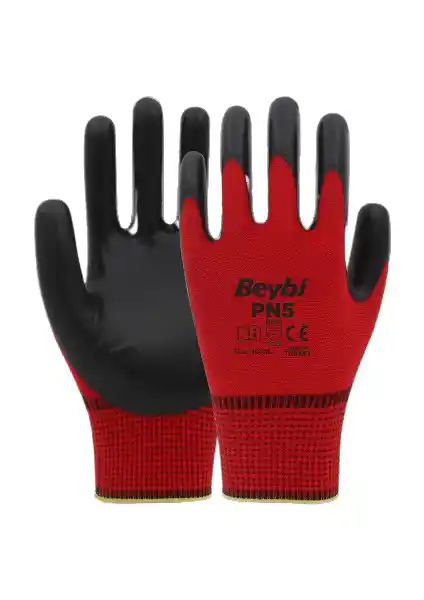 Beybi Polyester Örme Eldiven Pn5 Kırmızı Siyah Güvenlik ve Dayanıklılık için Endüstriyel Kullanım