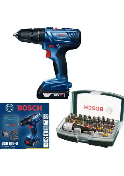 Bosch GSB 180-Lİ 18V 2AH Darbeli Akülü Vidalama ve Uç Seti Profesyonel Kullanım İçin