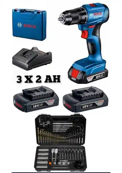 Bosch GSB 185-Lİ 3'lü Akülü Darbeli Matkap ve Aksesuar Seti Profesyonel Kullanım İçin