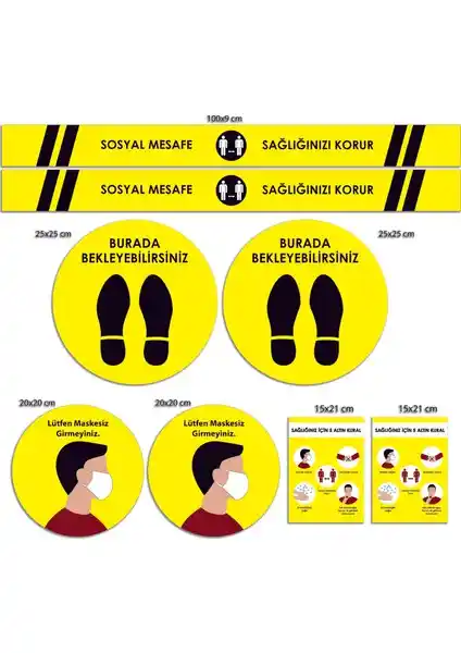 BRN Sarı Sosyal Mesafe Uyarı Sticker Seti Güvenli ve Görsel Etkili Çözüm