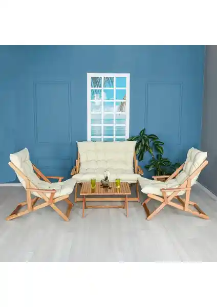 Bysay Ahşap Katlanabilir Puf ve Şezlong Takımı ile Dış Mekanlarda Şıklık ve Konfor