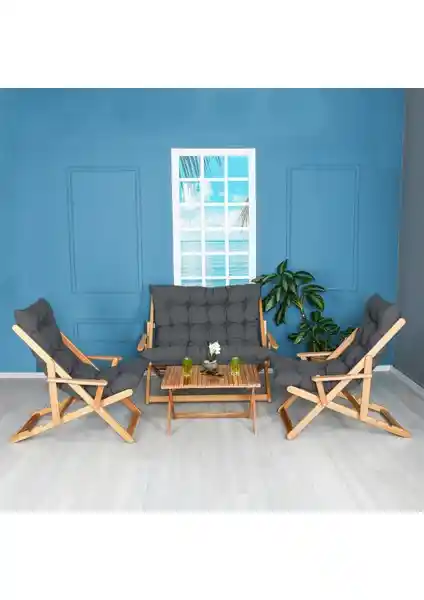 Bysay Ahşap Katlanabilir Şezlong ve Puf Takımı: Dış Mekanlar İçin Dayanıklı ve Şık Tasarım