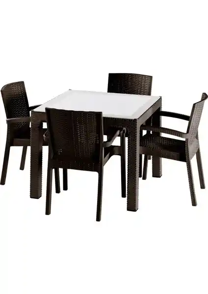 Çavdar Group Violet Rattan 90x90 cm Camlı Bahçe ve Teras Masa Takımı