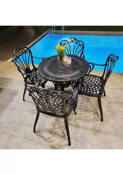 Ceritti Ferforje Görünümünde Masa ve Sandalye Takımı Bahçe ve Dış Mekanlar İçin Modern Çözüm