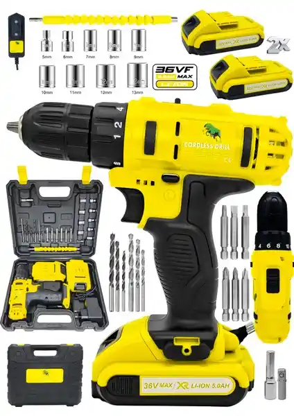 Daflong 36 V 5 Ah Li-Ion Darbesiz Çift Akülü Şarjlı Vidalama Matkapları