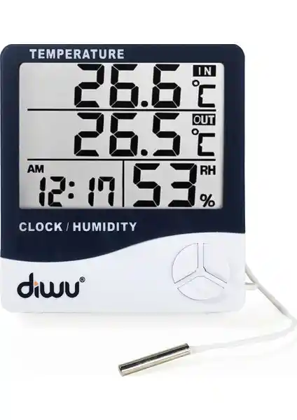 Diwu Termometre Nem Ölçer Saat Takvim Çok Fonksiyonlu Günlük Kullanım Cihazı