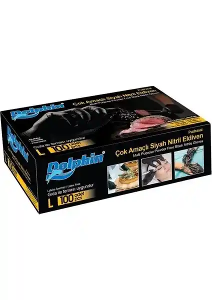 Dolphin Çok Amaçlı Siyah Nitril Eldivenleri: Dayanıklı ve Hijyenik Kullanım için İdeal Seçenek