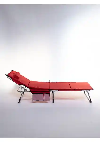 Ecm Proger Sırt Ayarlı Katlanır Yastıklı Minderli Şezlong Kırmızı Renkli Plaj ve Bahçe Kullanımı İçin