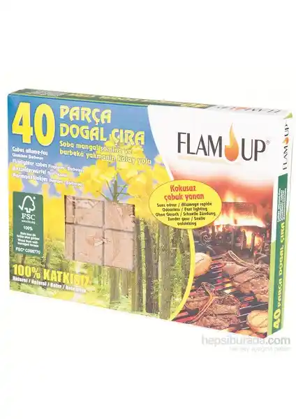 Flam Up Çiçek Özlü Doğal Çıra 40'lı: Sağlıklı ve Kolay Kullanımlı Mangal Yakıtı