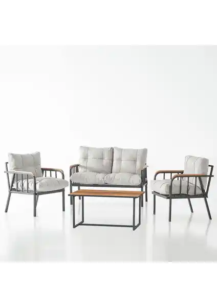 Garaj Home Zümrüt Bahçe Balkon Oturma Takımı Kül Gri Modern Dış Mekan Konforu