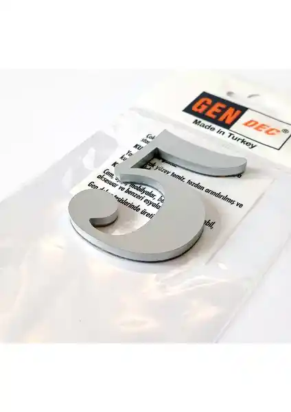 Gendec 7cm No:5 Metalik Gri Kendinden Yapışkanlı Kapı Numarası Detayları