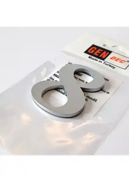 Gendec Metalik Gri Kendinden Yapışkanlı Kapı Numarası 7cm No:8 Modern ve Dayanıklı Tasarım