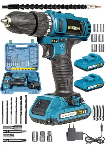 Graizer 46 V Darbeli Metal Şanzuman Bakır Sargılı Çift Akülü Vidalama Matkap Özellikleri