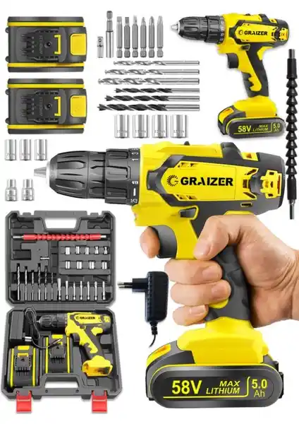 Graizer Alman 58 V 5 Ah Bakır Sargı Darbeli Çift Akülü Vidalama ve Delme Matkabı Özellikleri ve Kullanım Avantajları