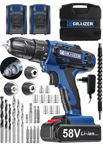 Graizer V-Tec 58V Şarjlı Matkap Seti Yüksek Performans ve Dayanıklılık Sunar