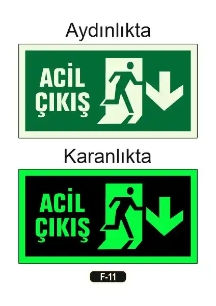 Gündoğdu Fosforlu Acil Çıkış Yön Levhası F-11 Güvenlik ve Yönlendirme Çözümü