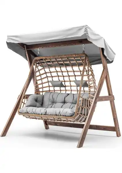 Hier Girne Salıncak: Ahşap ve Rattan Malzemeleriyle Dayanıklı Dış Mekan Salıncağı