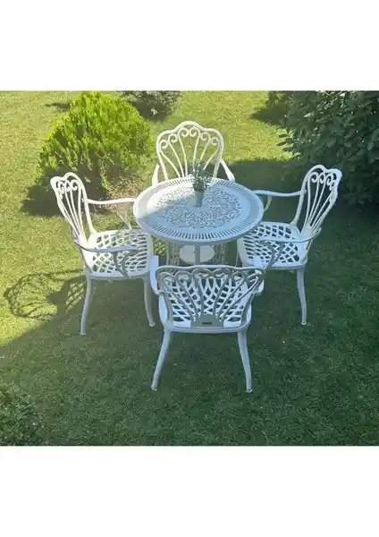 İç ve Dış Mekân Kullanımı İçin Modern ve Dayanıklı Ferforje Görünümlü Plastik Masa ve Sandalye Takımı