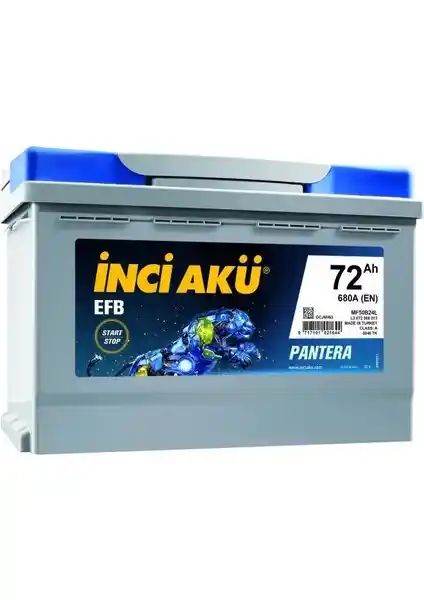 İnci Akü Pantera Start-Stop 12V 72AH 680A CCA Yüksek Performans Güç Kaynağı
