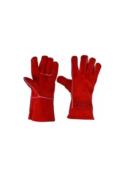İthal Deri Kaynakçı Eldiveni Kırmızı Güvenli ve Dayanıklı İş Ekipmanı