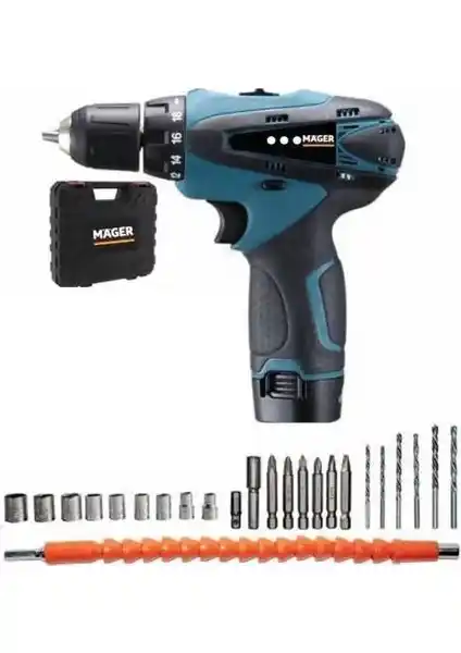 Mager 20 V 3 Ah Çift Akülü Işıklı Kutulu Profesyonel Kullanım Matkap Seti