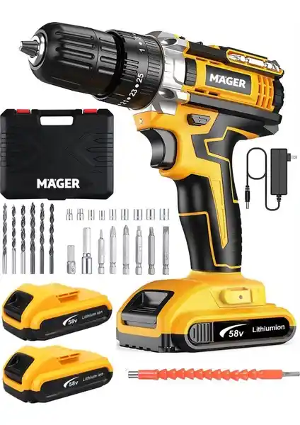 Mager 58 V Darbeli Çelik Şanzumanlı Çift Akülü Matkap: Güçlü Performans ve Çok Yönlü Kullanım
