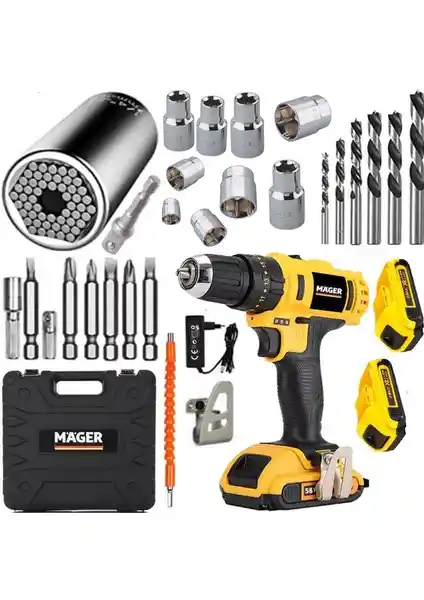 Mager Alman Darbeli Metal Şanzımanlı 58V Çift Akülü Matkap ve Gator Grip Teknolojisi