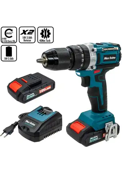 Max Extra MXP2944D 18V 2.0Ah Li-Ion Kablosuz Darbeli Matkap Üstün Performans ve Dayanıklılık