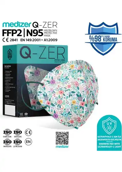 Medizer Q-zer Bahar Çiçekleri Desenli FFP2 N95 Maske Güvenlik ve Konfor Bir Arada