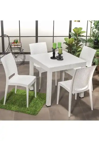 Mobetto Rattan Bahçe Masa Takımı Beyaz Modern ve Dayanıklı Dış Mekan Kullanımı İçin