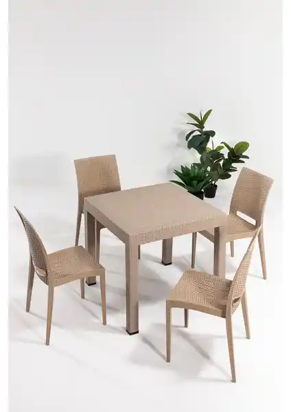 Mobetto Rattan Bahçe Masa Takımı Cappucino – Dayanıklı ve Estetik Dış Mekan Mobilyası