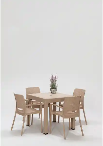 Mobetto Rattan Kollu Bahçe Masa Takımı Cappucino Modern ve Dayanıklı Tasarım