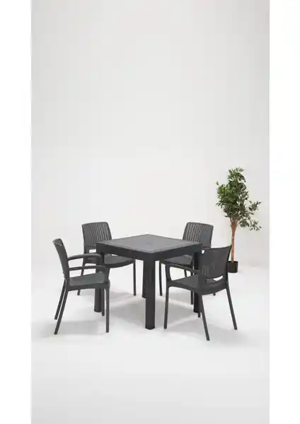 Mobetto Rattan Lüx 80x80 Bahçe ve Teras Masa Takımı Modern ve Dayanıklı Dış Mekan Mobilyası