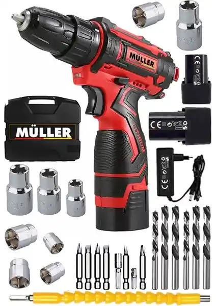 Müller Germany Ex-Torq 58 V 6 Ah Otomatik Korumalı Metal Şanzuman Çift Akülü Şarjlı Matkap 27 Parça Seti