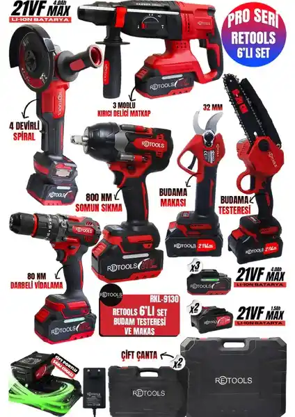 Retools 6 Parça Güçlü Çok Fonksiyonlu Alet Seti Profesyonel ve Amatör Kullanıcılar İçin