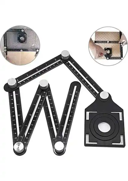 Rox Wood Çok Fonksiyonlu Alüminyum Delik Ayarlayıcı Şablon Cetveli Profesyonel ve Hobi Kullanımı İçin