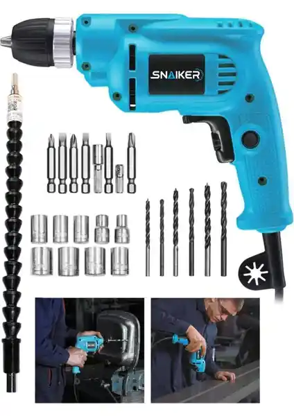 Snaiker 450 Watt Darbesiz Vidalama Matkap ve 24 Parça Seti - Güçlü ve Çok Yönlü Kullanım