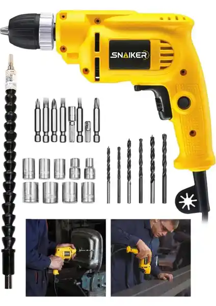 Snaiker Güçlü Performanslı 450 Watt Matkap ve Çok Yönlü Aksesuar Seti