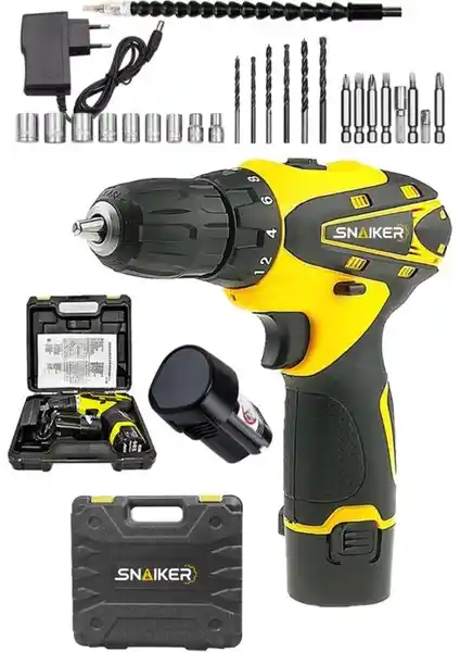 Snaiker Titan 12 V Sjs Çift Metal Şanzumanlı Vidalama Matkap ve 24 Parça Seti