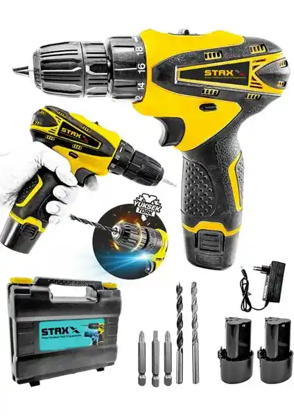 Staxx Power Çok İşlevli Çift Akülü Vidalama Matkap Seti Yüksek Performans ve Güç İçin