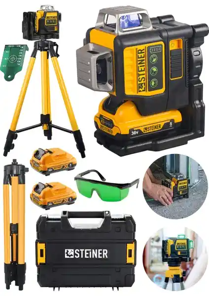 Steiner Alman 36V Çift Akülü Yeşil Lazer Hizalama Cihazı ve Tripod İnşaat ve Tadilat İçin