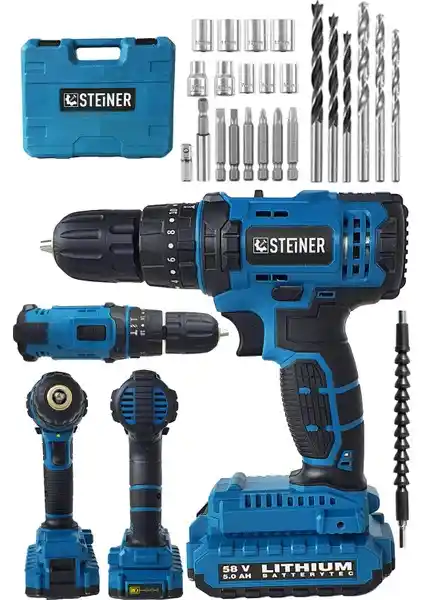 Steiner Alman 58 V 5 Ah Darbeli Çift Akülü Vidalama Seti Profesyonel ve Hobi Kullanımı İçin Uygun