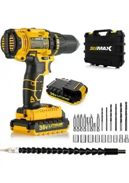 Stilmax XR 36 V 5 Ah Darbeli Çift Li-ion Akülü Vidalama Matkap ve Çok Parçalı Usta Seti
