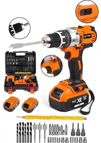 Sturdy 10MM 21V 5 Pilli Darbeli Su Terazisi Göstergeli Güçlü Çok Fonksiyonlu Matkap Seti