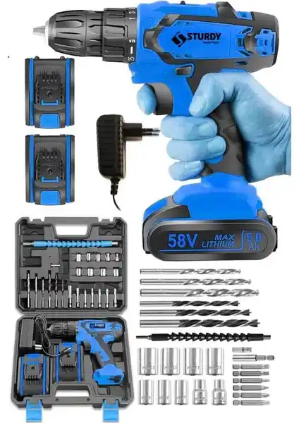 Sturdy 248VVF 14Ah Li-ion Çift Akülü Turbo Vidalama Matkap ile Güç ve Çok Yönlülük