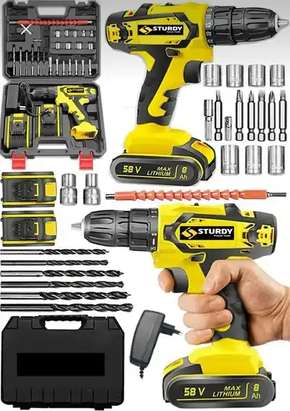 Sturdy 58 V 10 Ah Çift Metal Şanzıman Darbeli Vidalama Şarjlı Matkap: Profesyonel Kullanım İçin Güç ve Dayanıklılık