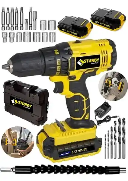 Sturdy 58V 6AH Metal Sanzumanlı Çift Akülü Darbeli Matkap Seti Profesyonel ve Hobi Kullanımı